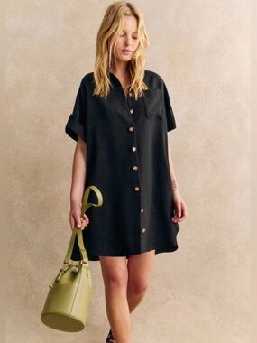 Sezane black Ana bottondown collared dress size 44 or US XL